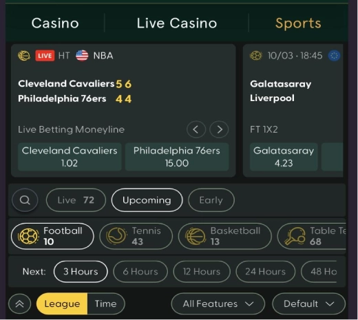Casinia Online Casino: Sports betting markets