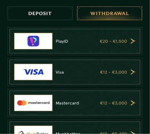 Casinia Online Casino: Payment Methods