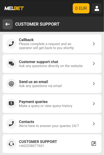 Melbet Online Casino: customer support