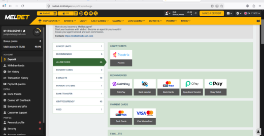 Melbet's payment options